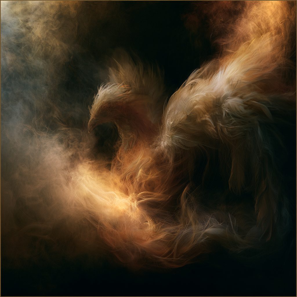 Phoenix rising from smoke and embers